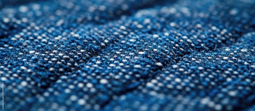 Poster Close-up view of textured blue denim fabric with visible weave details and patterns Copy Space