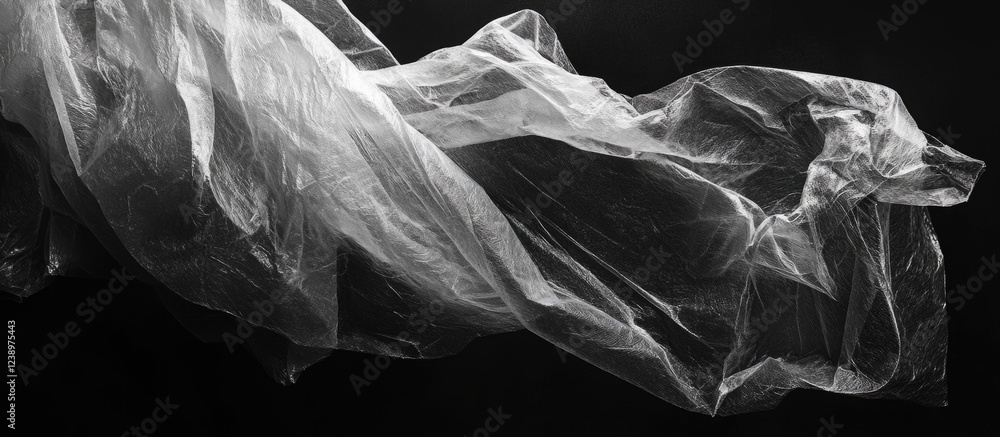 Aufkleber Translucent plastic sheet flowing in movement against dark background with Copy Space for text placement