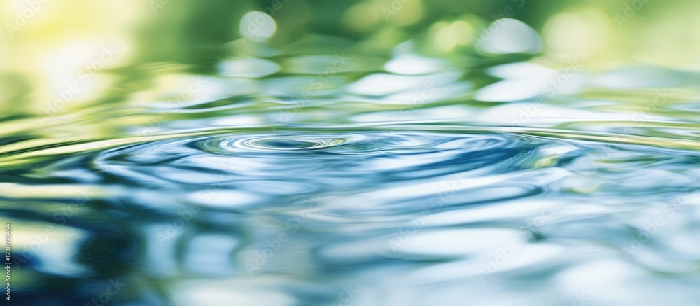 Poster Rippling water surface with reflections and soft bokeh background in natural colors Copy Space