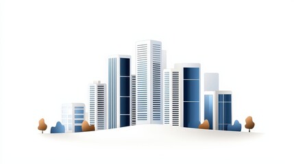 Obraz premium Modern skyline illustration with blue skyscrapers and minimalistic aesthetic landscape design