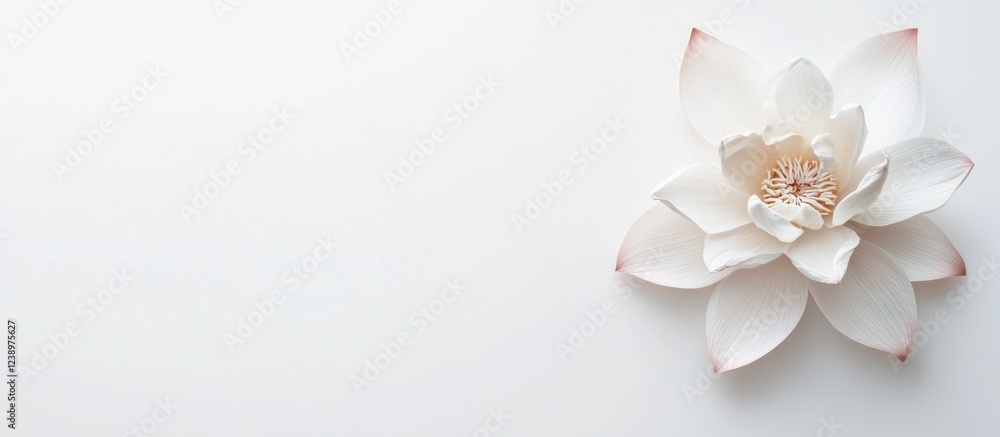 Aufkleber White lotus flower on a light background with copy space for text or design elements. Elegant and minimalistic floral composition.