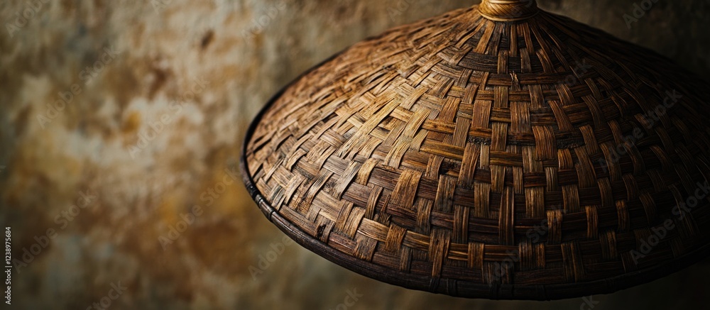 Aufkleber woven bamboo lampshade detail with rustic background texture and natural lighting showcasing craftsm