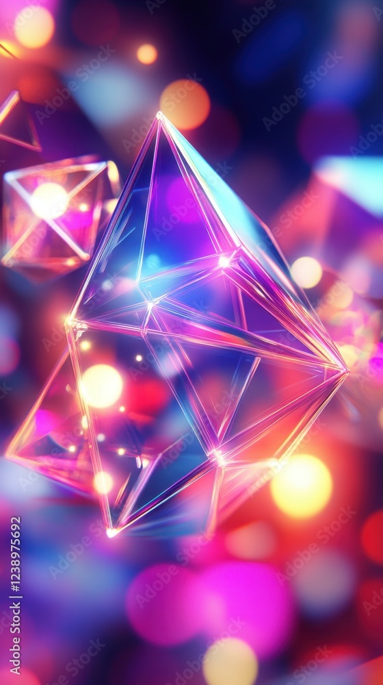 Poster colorful geometric shapes with glowing edges creating a vibrant abstract background