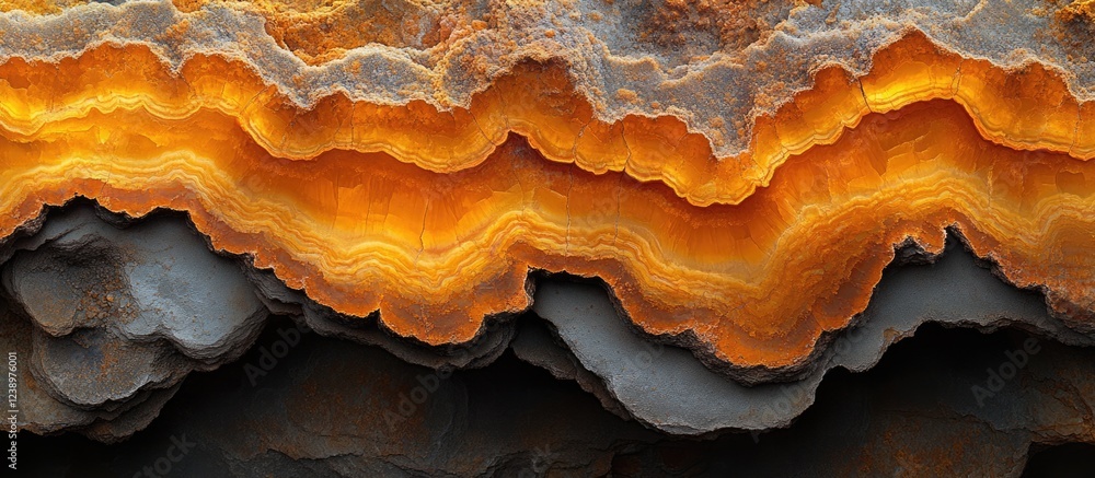 Aufkleber Abstract mineral rock formation with orange and gray banding patterns textured surface and natural layers Copy Space