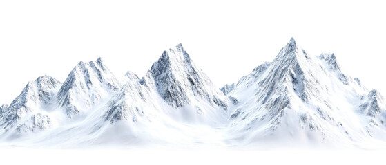 A digital rendering shows a majestic snow covered mountain range against a black background.