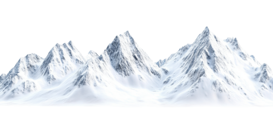 A digital rendering shows a majestic snow covered mountain range against a black background.