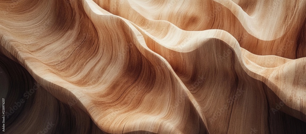 Aufkleber Abstract pattern of flowing wooden texture with smooth waves and rich brown tones suitable for backgrounds and design projects Copy Space