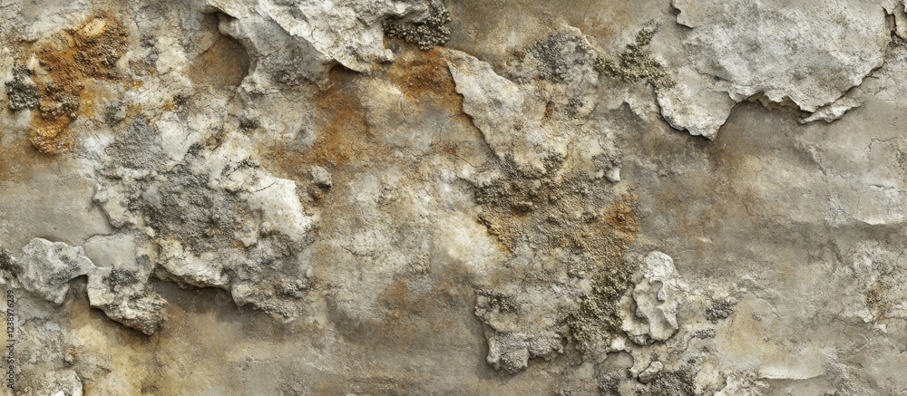 Poster Textured surface of weathered and peeling paint on a concrete wall with earthy tones and rough patterns Copy Space