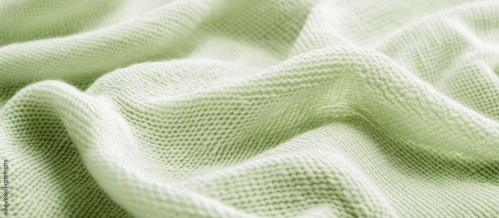 Poster Light green knitted fabric texture with soft folds and gentle drapes ideal for textile backgrounds and designs Copy Space