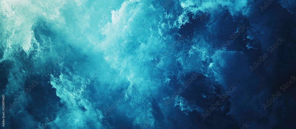 Poster abstract dramatic blue ocean waves background with swirling clouds and water textures suitable for a