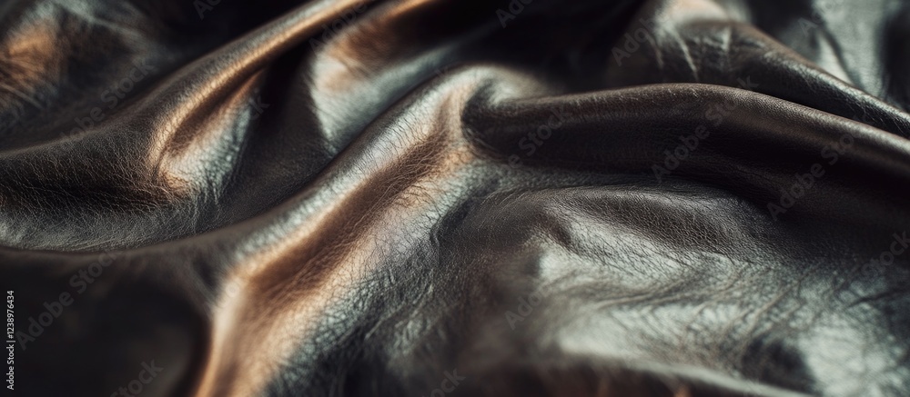 Poster black leather texture with soft folds and sheen for background use, copy space available