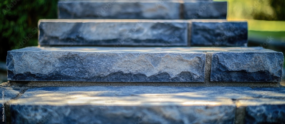 Poster close-up view of stone steps with textured surface and natural lighting suitable for outdoor or arch