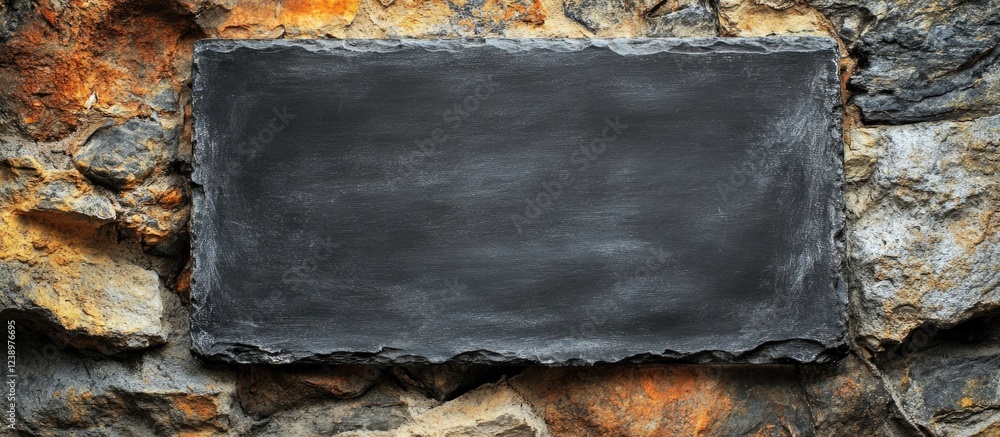 Poster Slate board texture on natural stone wall background with rough edges and warm colors suitable for signage or display Copy Space