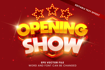 Opening show shiny 3d editable vector text effect. Entertainment text style