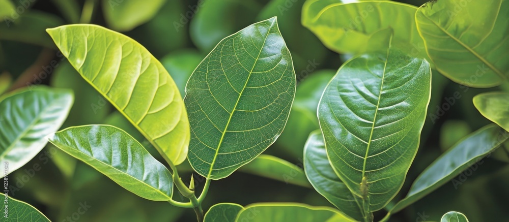 Aufkleber fresh green leaves with varying shades and textures in natural light with blurred background and amp