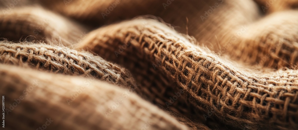 Poster textured close-up of woven natural burlap fabric with depth and folds showcasing earthy tones and so