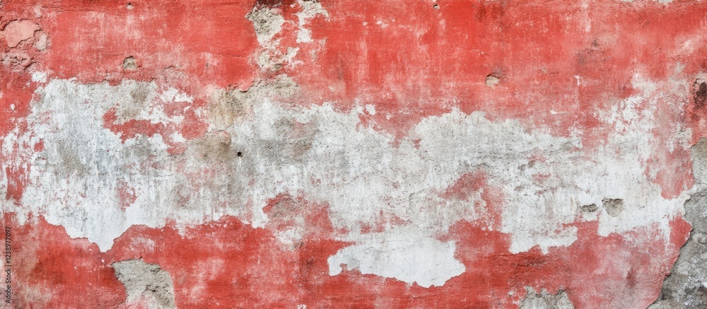 Poster textured weathered wall with peeling red and white paint showcasing rustic architectural details and