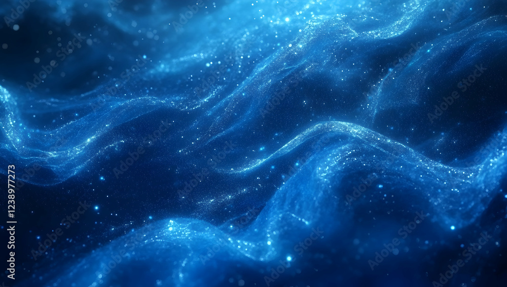 Aufkleber abstract blue wave of digital data and technology background with glowing particles