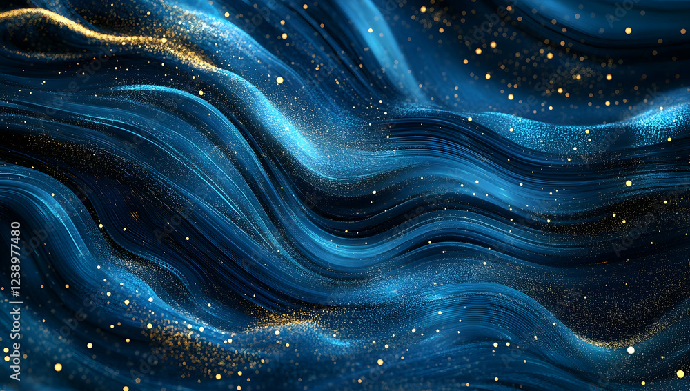 Poster abstract blue wave of digital data and technology background with glowing particles