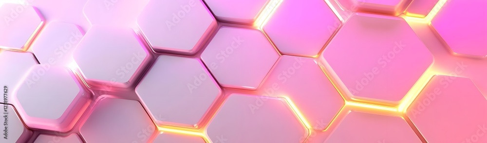 Poster abstract geometric background featuring interconnected hexagons with glowing edges in vibrant colors