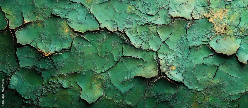 Poster textured green surface with cracked paint layers showing peeling and weathered details ideal for bac