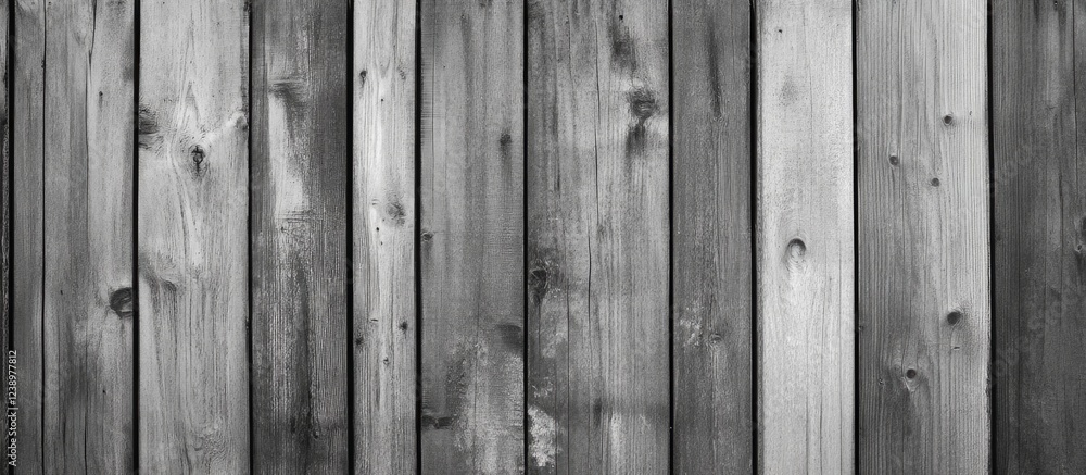 Poster wooden plank wall background in monochrome with visible grain and knots suitable for text overlay co