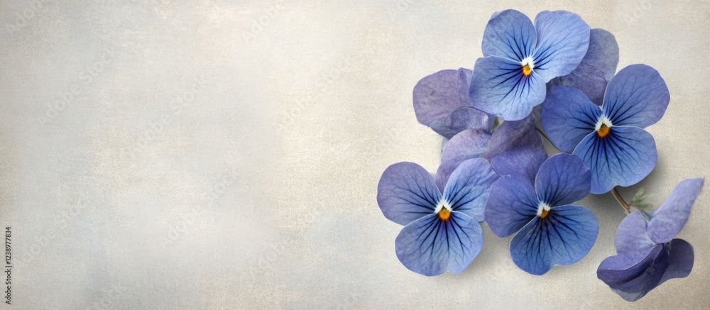 Aufkleber Blue violets on textured background with soft colors and plenty of space for text Copy Space