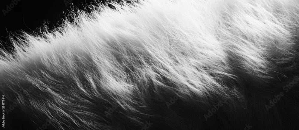 Aufkleber fluffy white fur texture close-up on a dark background ideal for backgrounds with copy space.