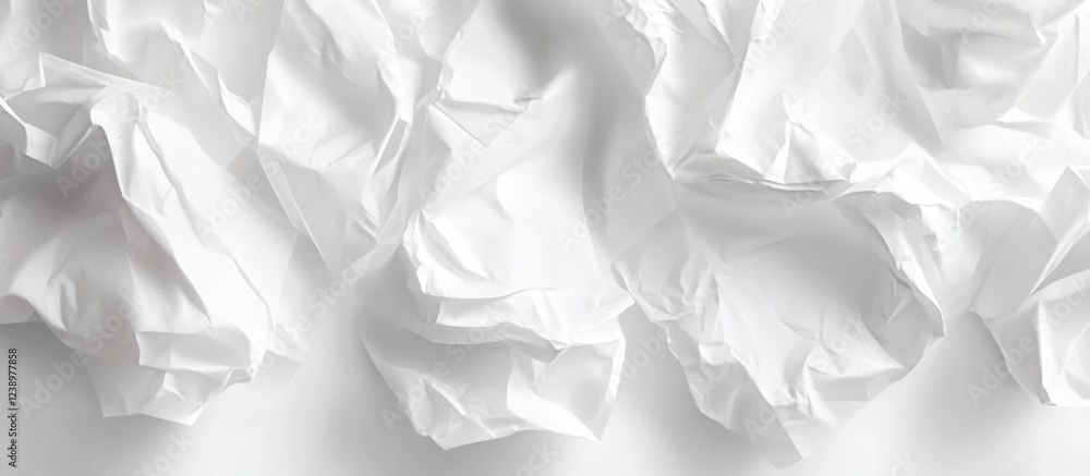 Aufkleber Crumpled white paper sheets on a light background with soft shadows and texture details providing ample copy space for text placement