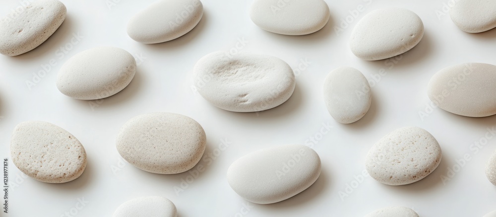 Aufkleber Smooth white pebbles arranged on a light surface with a neutral background for minimalistic design Copy Space