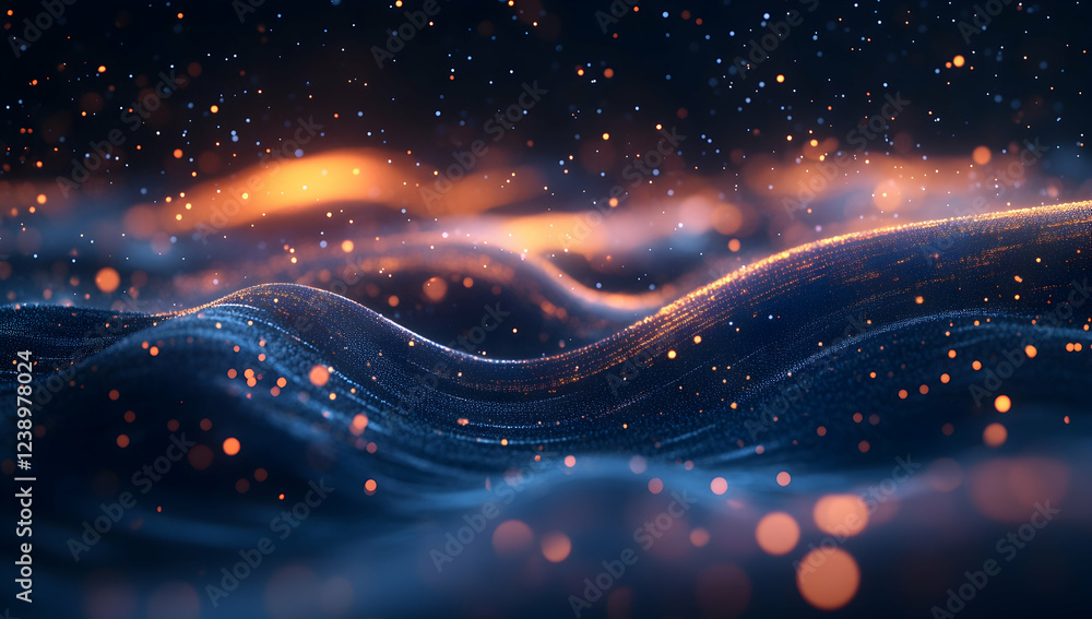 Aufkleber abstract blue wave of digital data and technology background with glowing particles
