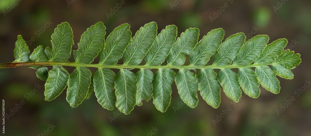 Poster Close-up view of a green fern leaf displaying detailed leaf structure and texture with blurred green background Copy Space