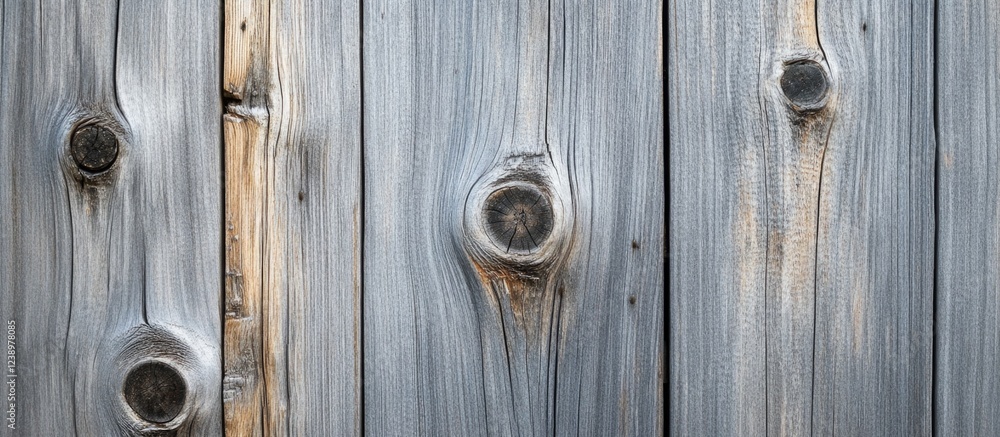 Poster weathered wooden planks with knots and texture in gray tones suitable for backgrounds or design elem