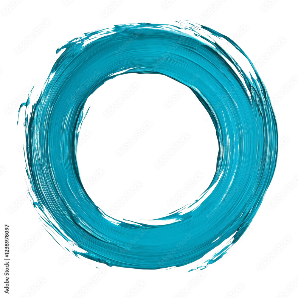 Poster A vibrant teal circular abstract painting with dynamic brushstrokes creates a visually engaging design element.