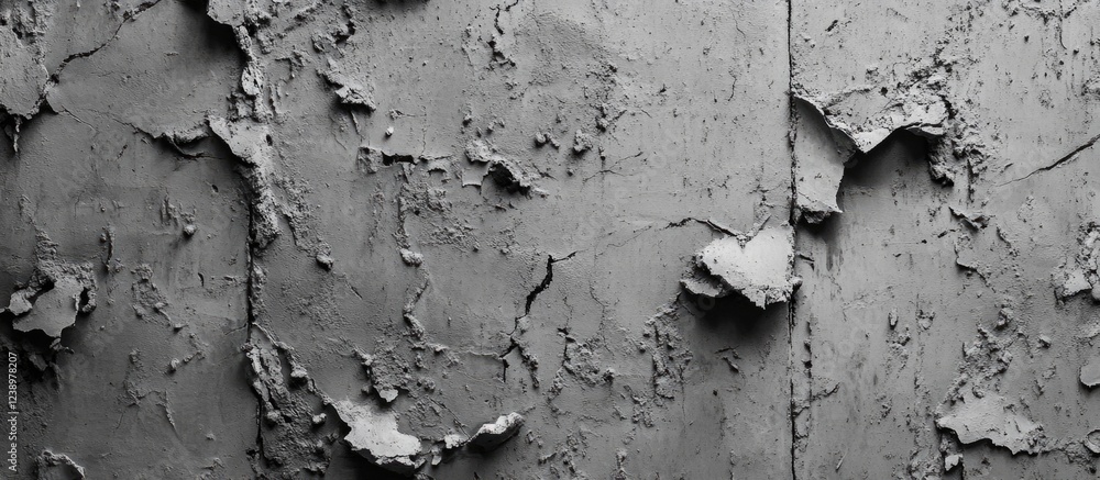 Aufkleber Textured gray wall with peeling paint and cracks providing a rough surface background with Copy Space for text placement