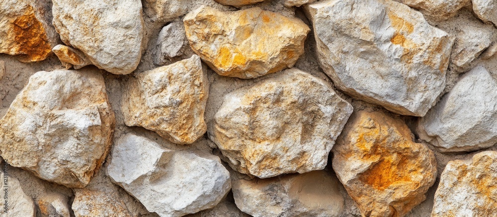Poster textured stone wall with varying shades of gray and orange hues for background use copy space