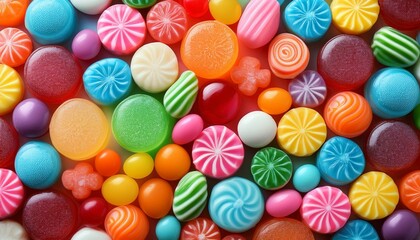 Fototapeta premium a vibrant background filled with colorful sugar candies in various shapes and sizes
