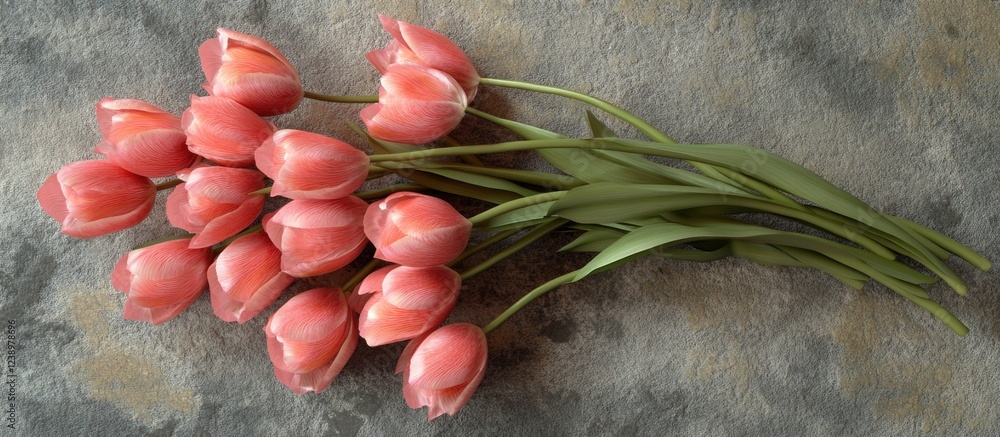Aufkleber Pink tulips arranged in a bunch on a textured background with ample copy space for text insertion
