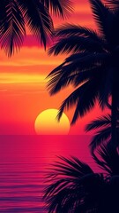 Obraz premium Stunning Sunset Over Tropical Paradise � Lush Coastal Background