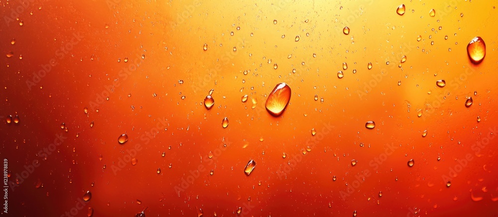 Aufkleber droplets of water on glass with an orange gradient background creating a vibrant and textured surfac