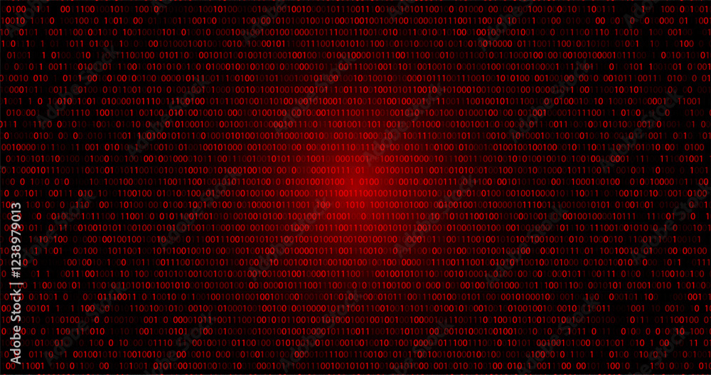 Wall mural red scam malware matrix falling binary numbers cyber futuristic banner background template