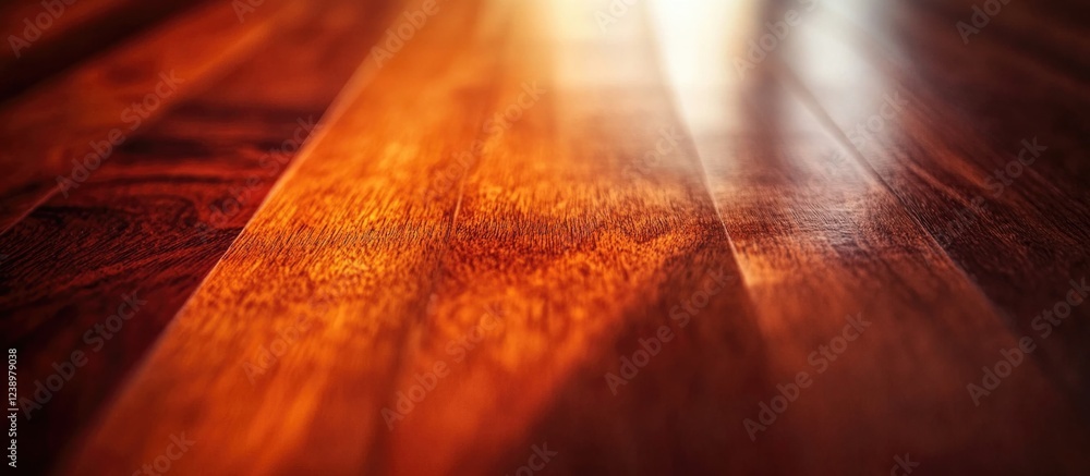 Poster close-up view of polished wooden floor highlighting grain patterns and reflections with warm tones a