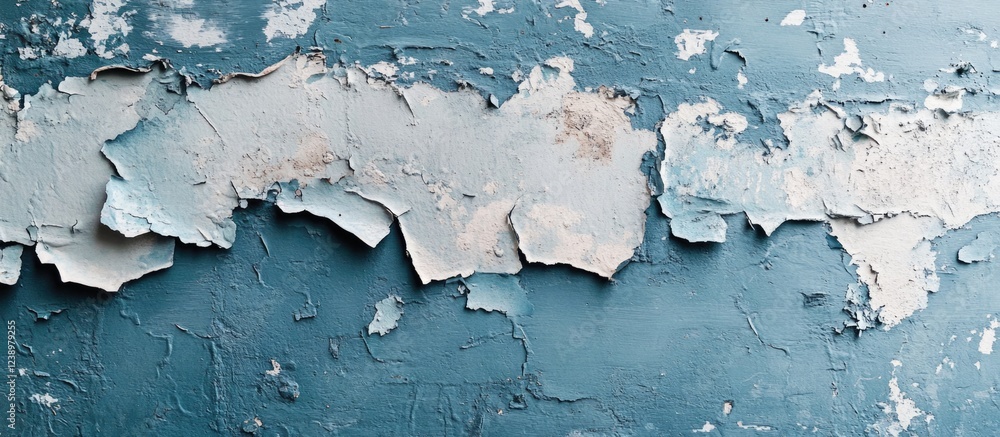 Poster peeling blue paint on weathered wall surface with texture details and imperfections suitable for bac