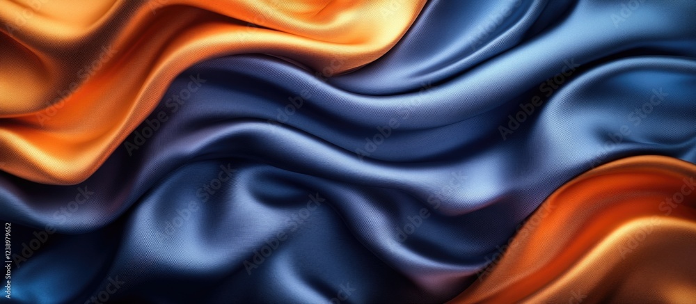 Poster colorful silky fabric waves in orange and blue with soft texture and smooth draping ideal for abstra