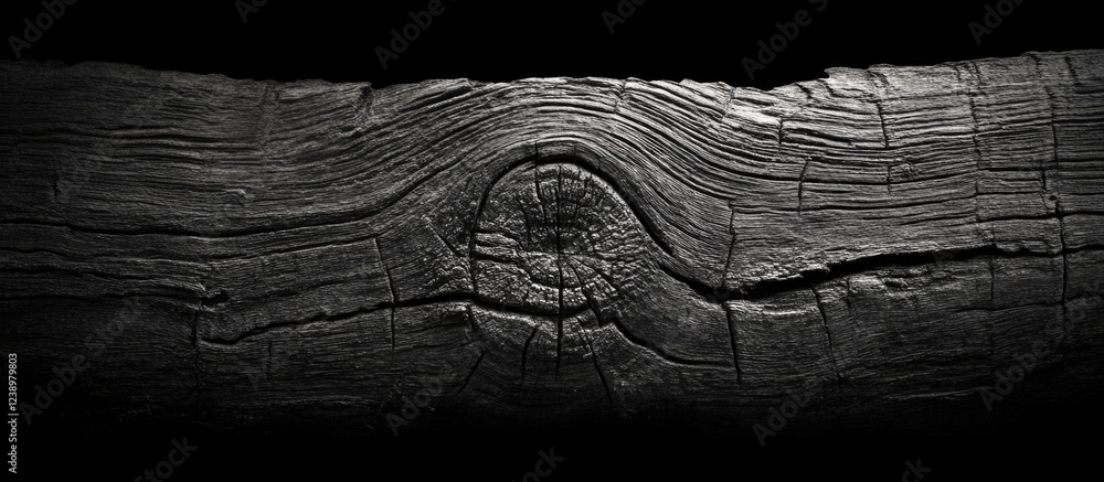 Poster textured black wood background with detailed grain patterns and a prominent knot ideal for design pr