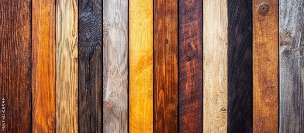 Poster Wooden Plank Background Displaying Various Textures and Colors Suitable for Design with Copy Space