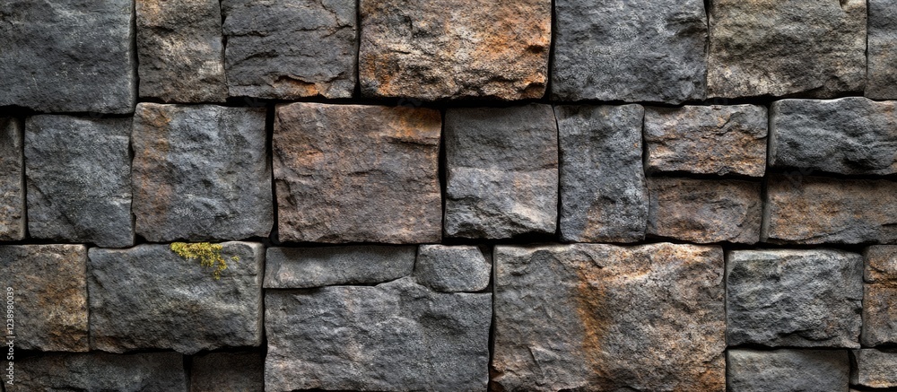 Aufkleber Textured stone wall with varying sizes and colors of stones in a rustic pattern suitable for backgrounds and architectural designs Copy Space