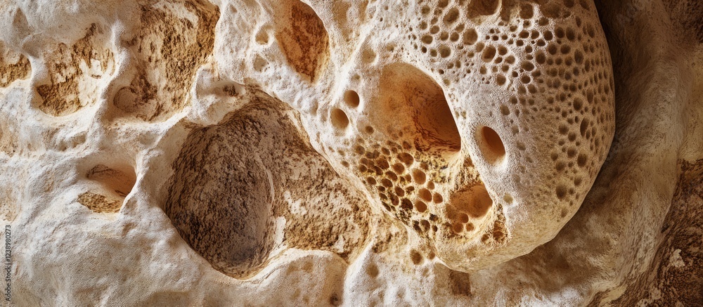 Aufkleber Close-up view of textured natural rock formation with irregular holes and patterns suitable for background use with Copy Space