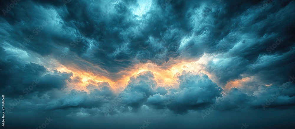 Poster dramatic cloudscape with vibrant colors during sunset showing dynamic cloud formations and moody atm