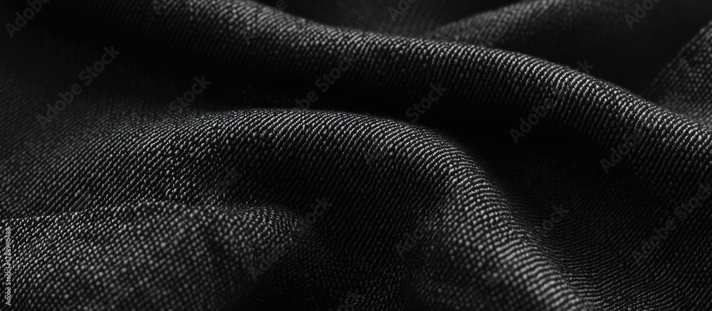 Poster black denim fabric texture close-up with shadows and folds suitable for background designs and texti